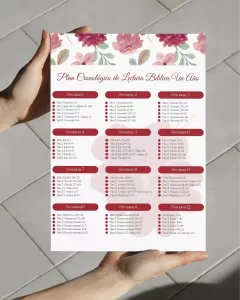 Plan de lectura cronológico de la Biblia completa en color vino elegante, descargable e imprimible para estudio bíblico.