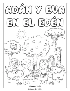 Ilustración infantil de Adán y Eva...