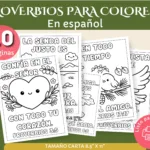 10 páginas para colorear en español con versículos de Proverbios para niños, estilo minimalista en formato PDF listo para imprimir en tamaño carta.